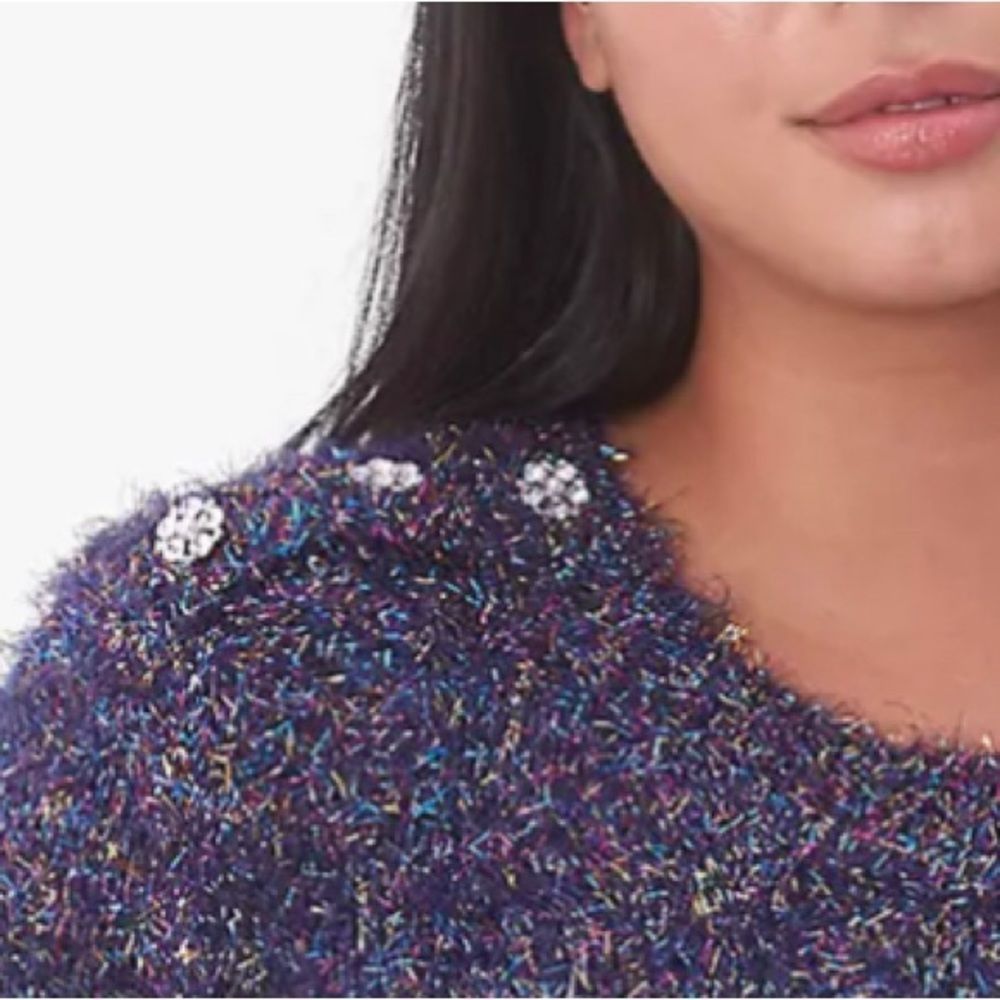 HOLIDAY CREW-NECK Eyelash Tinsel Sweater Navy knit w/Sparkles & Twinkle Sz 22/24 - Picture 4 of 6